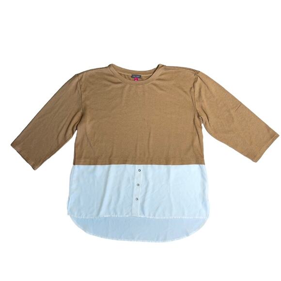 VINCE CAMUTO Camel Ivory Mixed Media Lightweight Long Sleeve Sweater Size Large - Picture 1 of 8